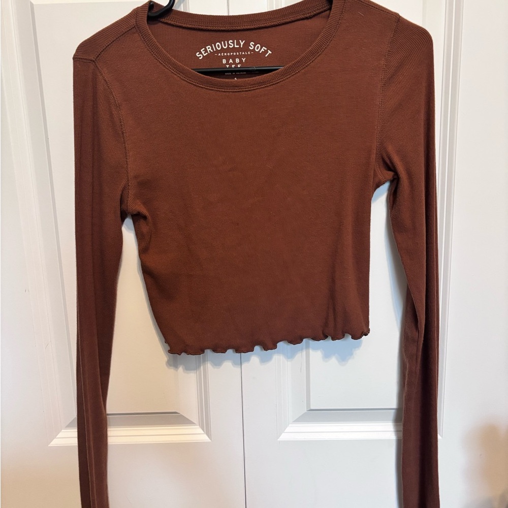Aeropostale Brown Long Sleeve Crop Top
